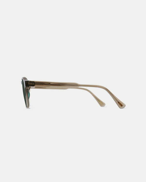 Men's modern polarized sunglasses with an angular frame, and a slightly narrow fit in grey/green.