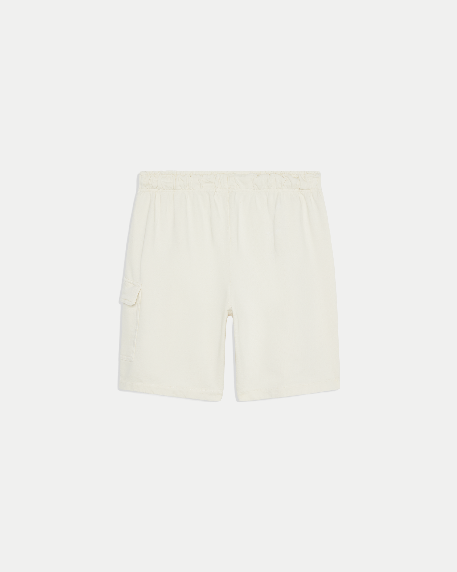 Men's 8 inch cargo short in color off-white with a relaxed fit in jersey cotton.