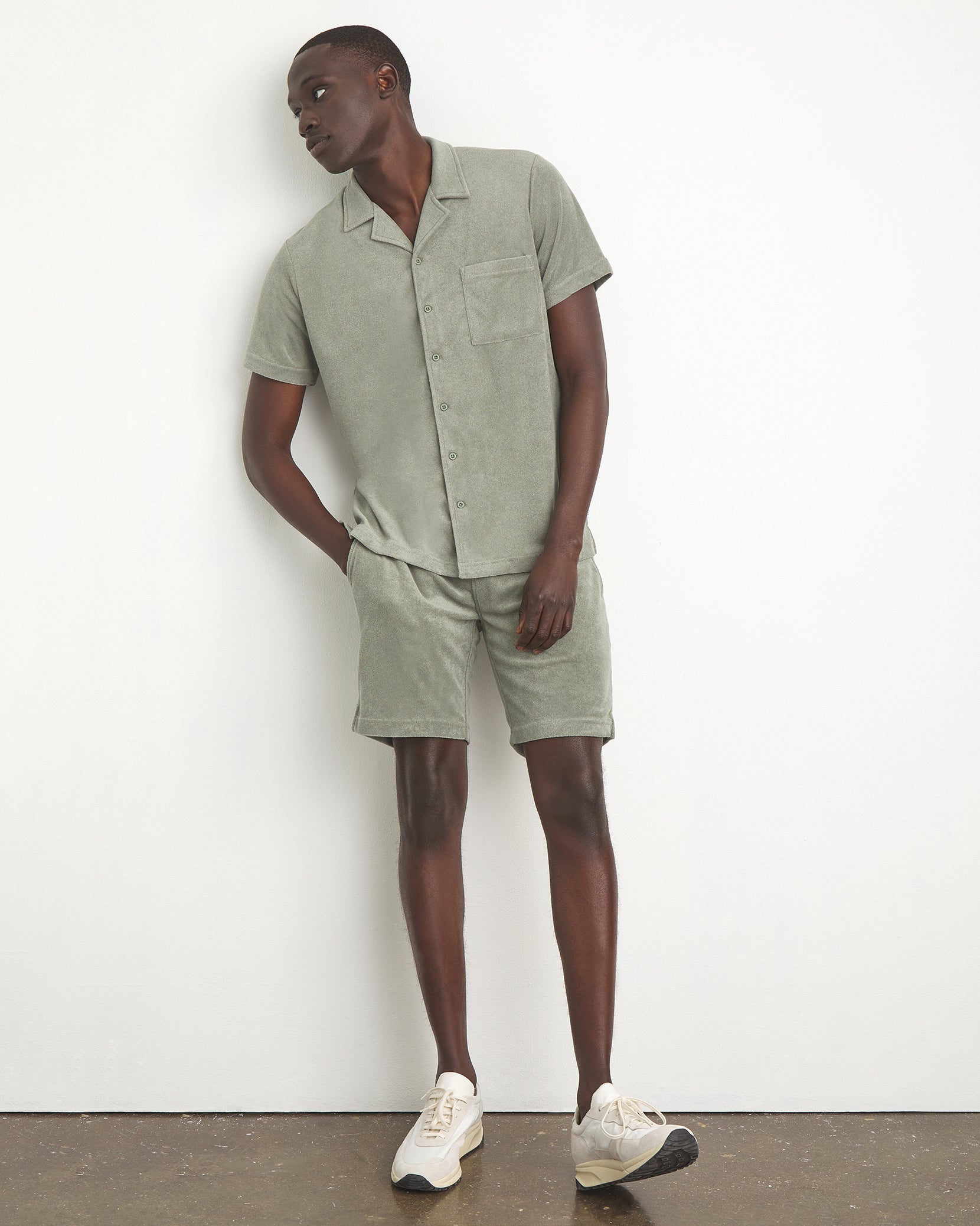 Men's 8 inch ultra soft towel terry short in color sage