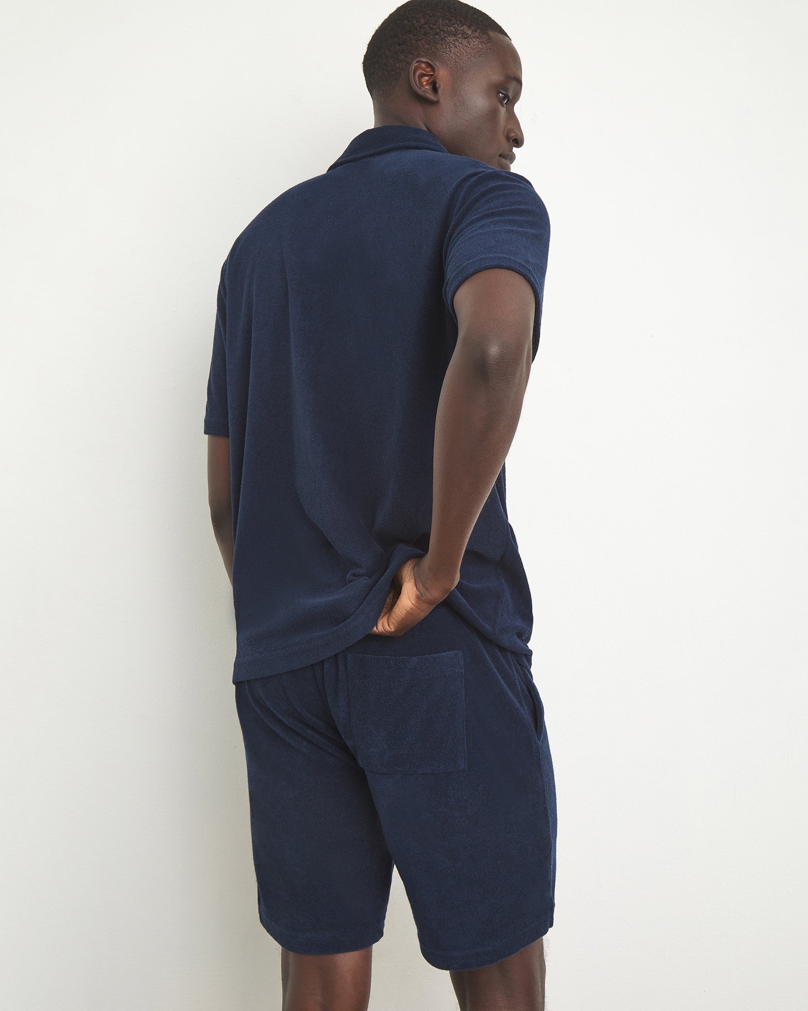 Men's 8 inch ultra soft towel terry short in navy blue