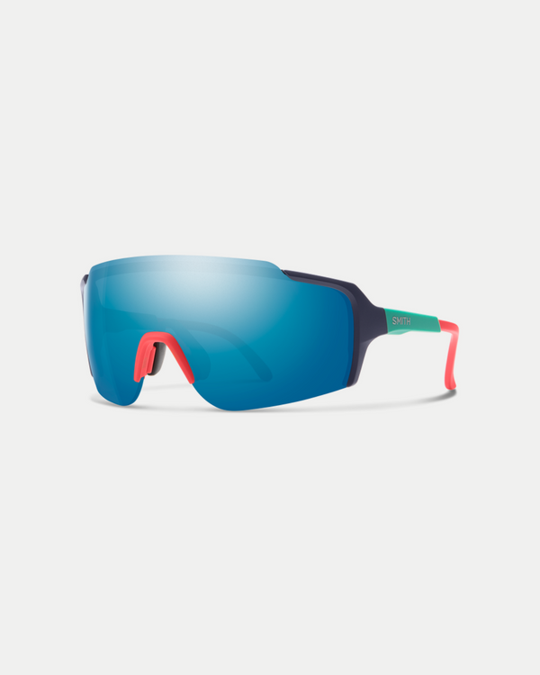 Men's active sunglasses with bright colors and a lens that makes everything in site pop. Runners top choice for sunglasses in matte ink/blue mirror.