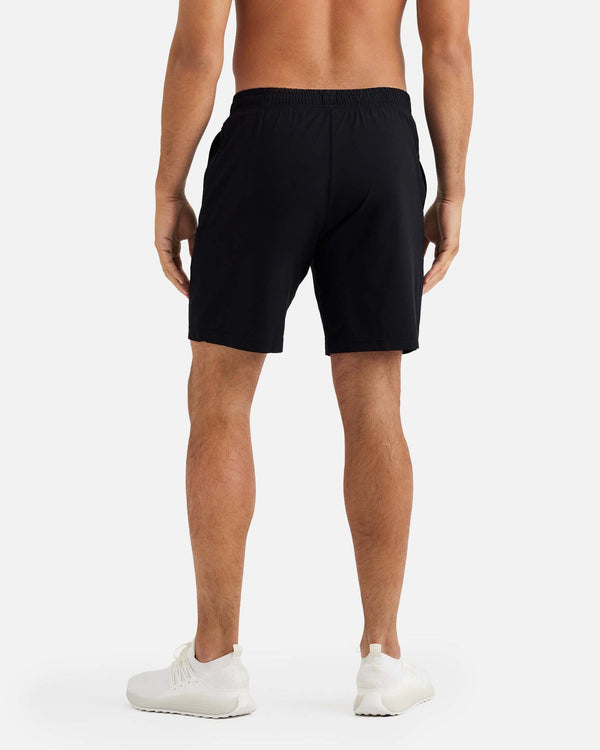 Men's 9 inch work out short in black that is flexible, comfortable and quick-drying.