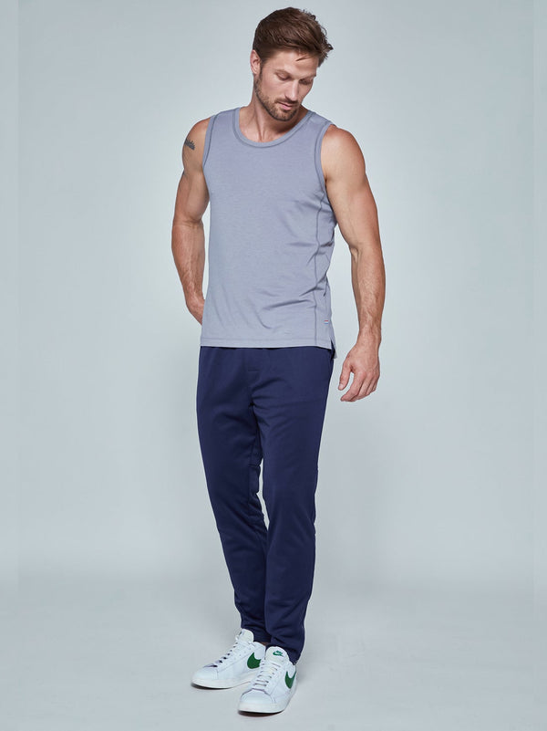 Men's soft athletic track pants in navy blue