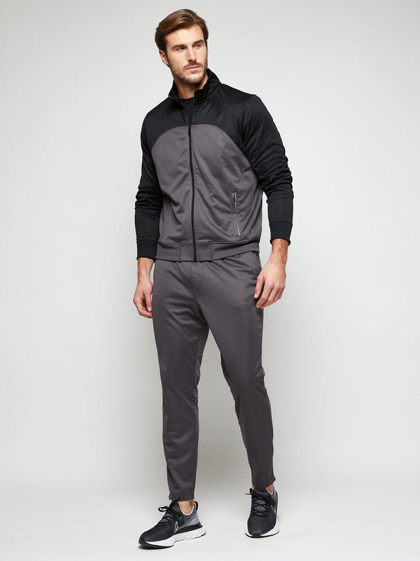 Men's active two-toned track style jacket in black/charcoal gray