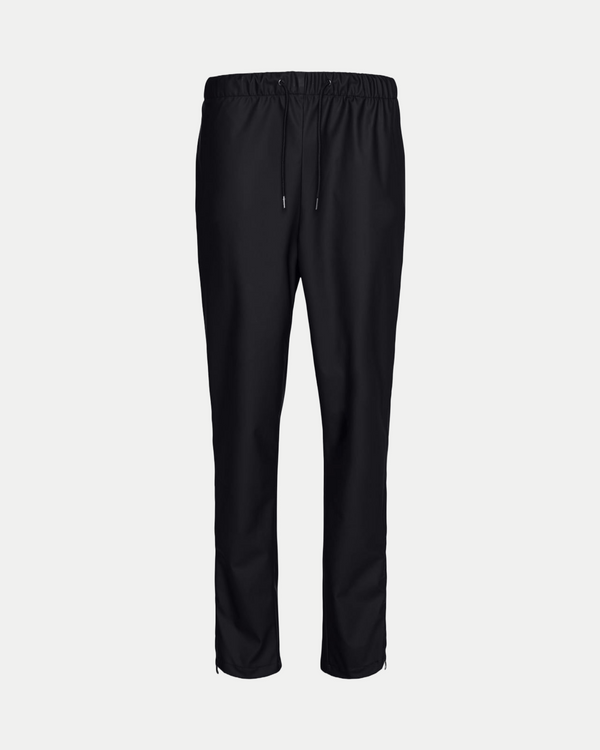 Men's waterproof slim fit pants with bottom zip closures in black 