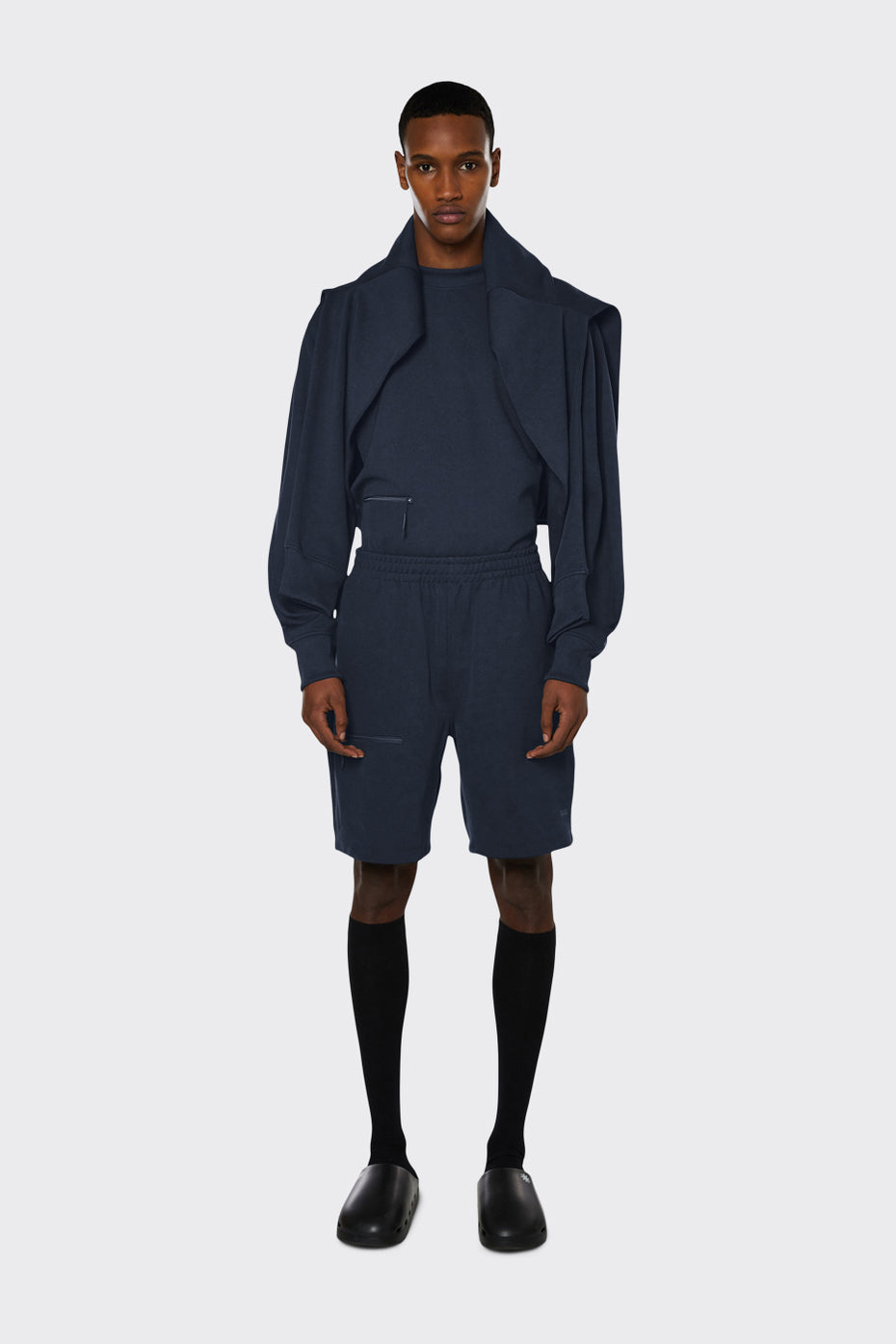 Men's 8 inch casual track style sweat short in navy blue