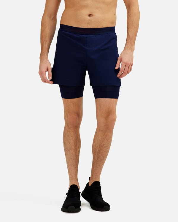Men's 4 inch lined work out short in navy blue. Perfect running short.