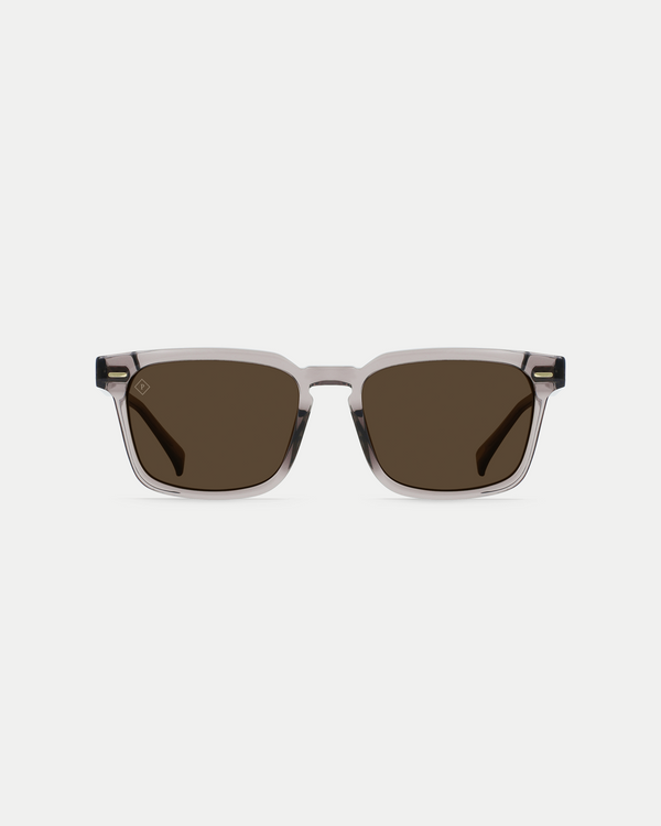 Men's polarized sunglasses with a flat brow, wide fit, and strong angles in sebring brown