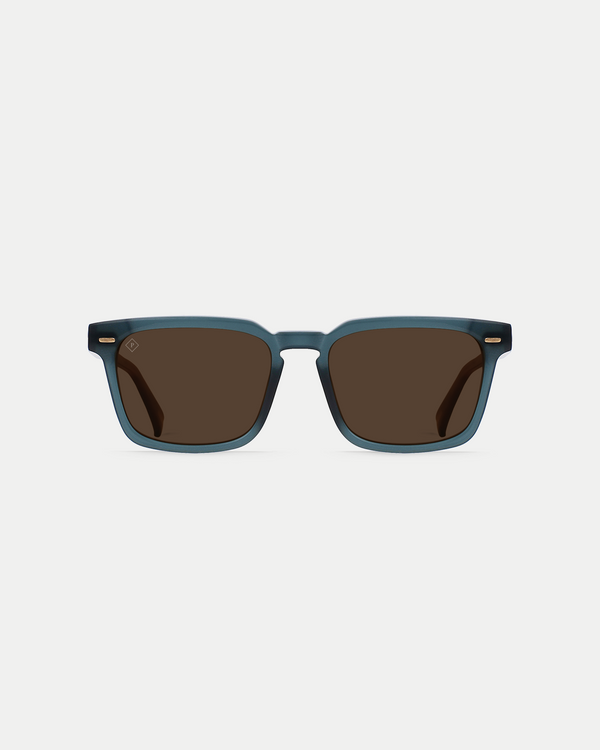 Men's polarized sunglasses with a flat brow, wide fit, and strong angles in cirus blue with brown lens