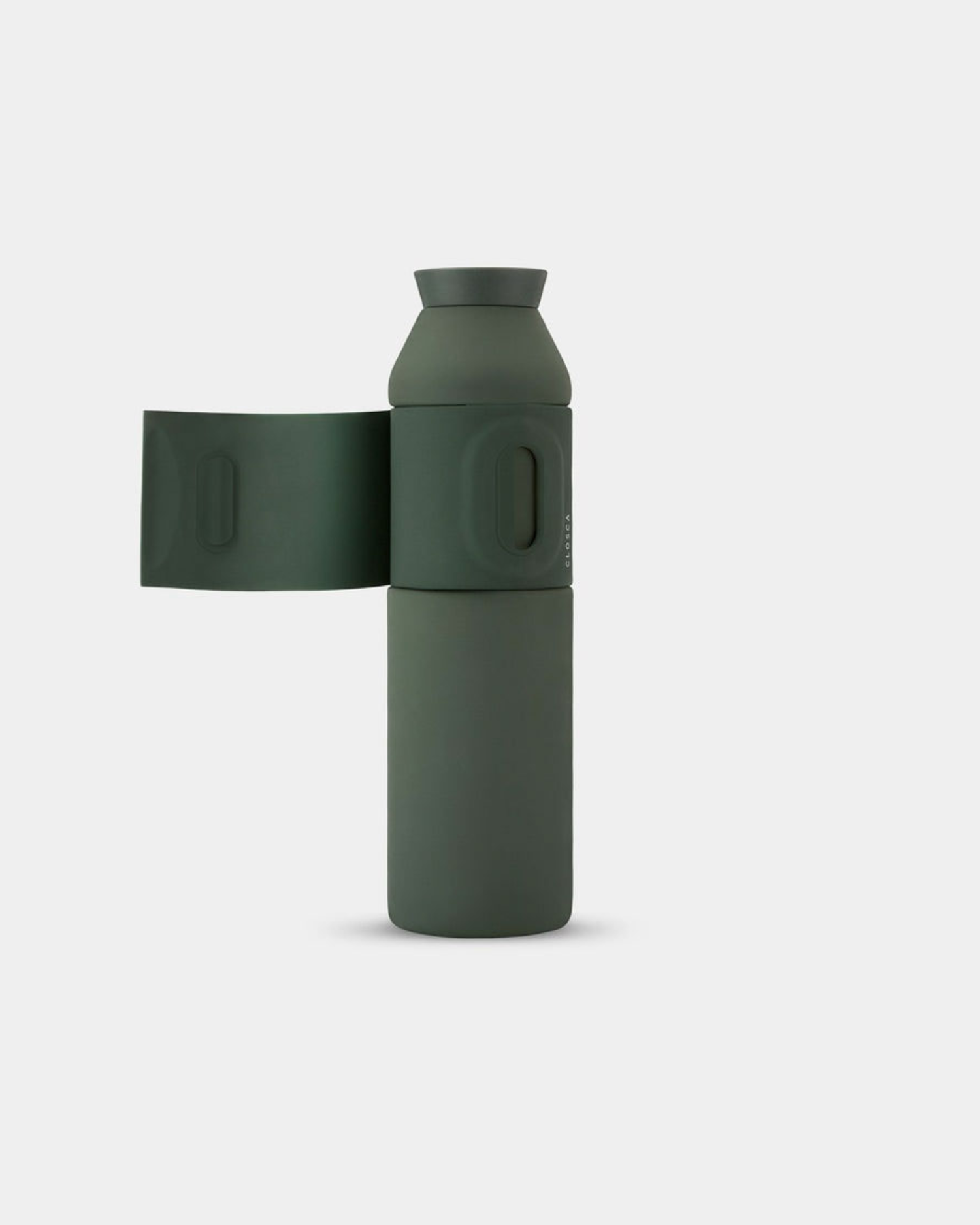 20oz Reusable thermos bottle in hunter green. Patented silicone flap making it hands free with a soft touch.