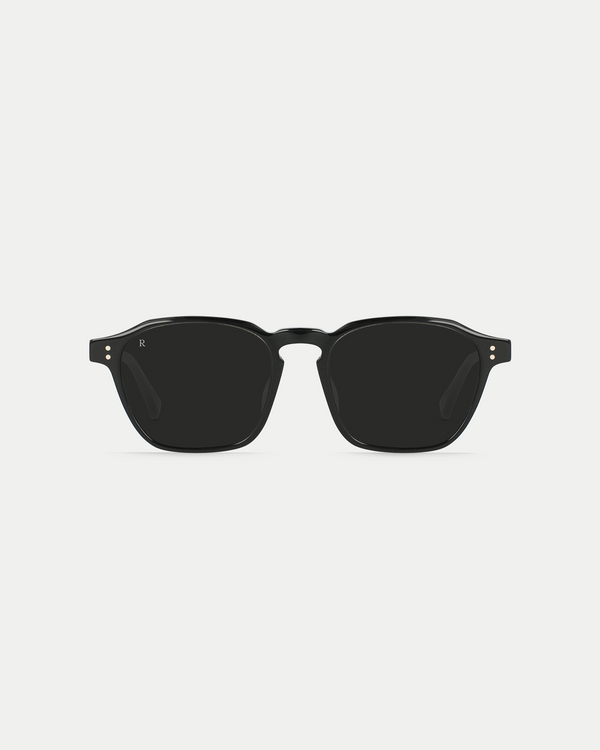 Men's modern sunglasses with an angular frame, and a slightly narrow fit in crystal black
