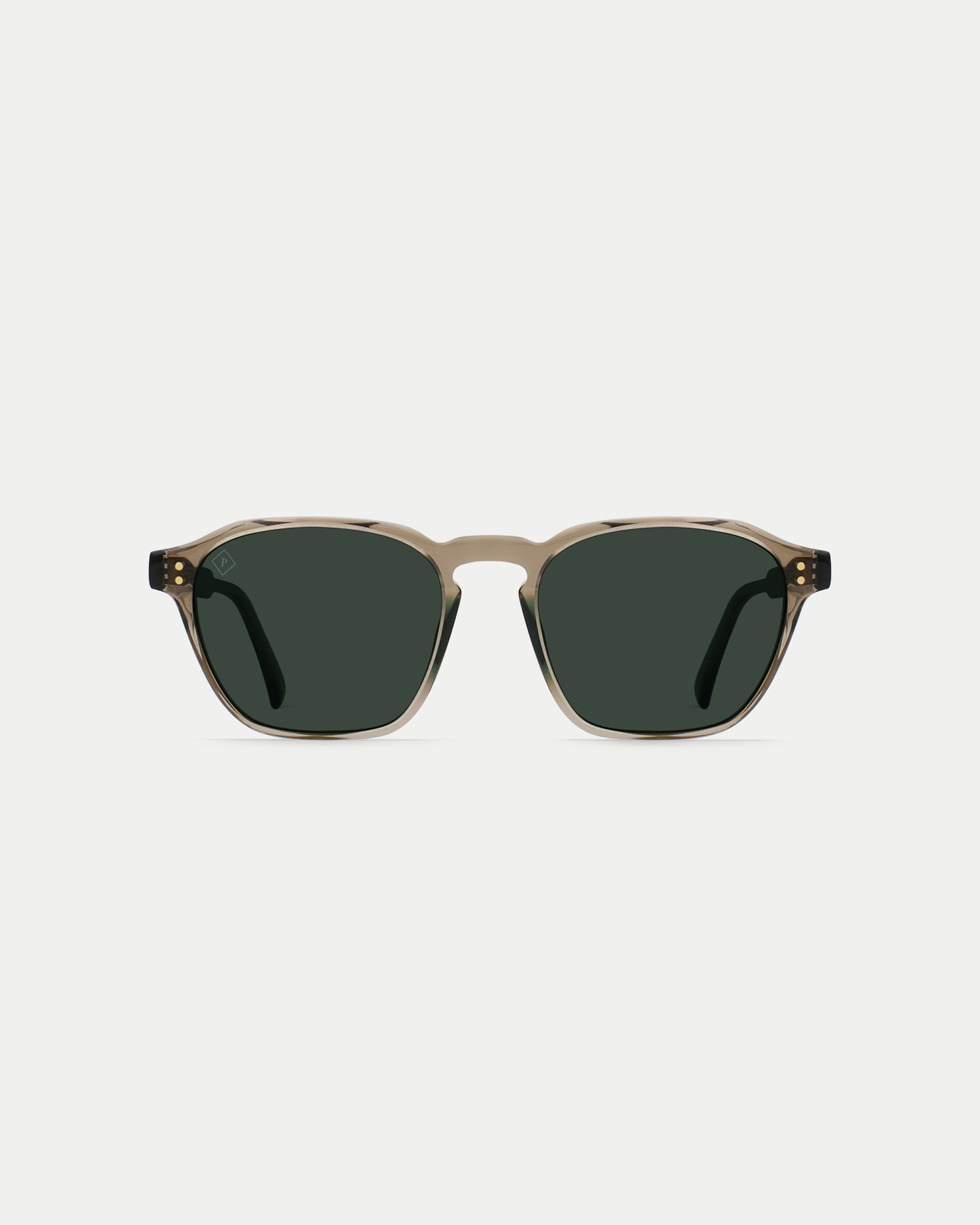 Men's modern polarized sunglasses with an angular frame, and a slightly narrow fit in grey/green.