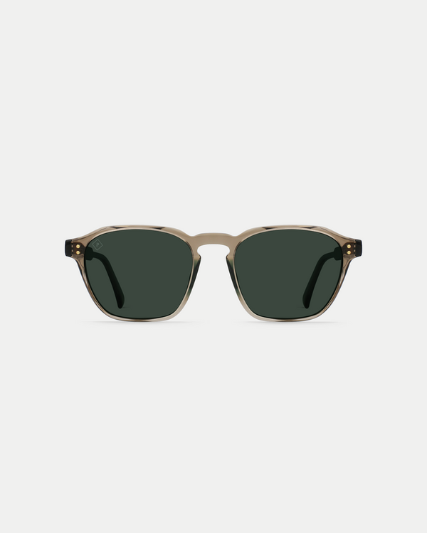 Men's modern polarized sunglasses with an angular frame, and a slightly narrow fit in grey/green.