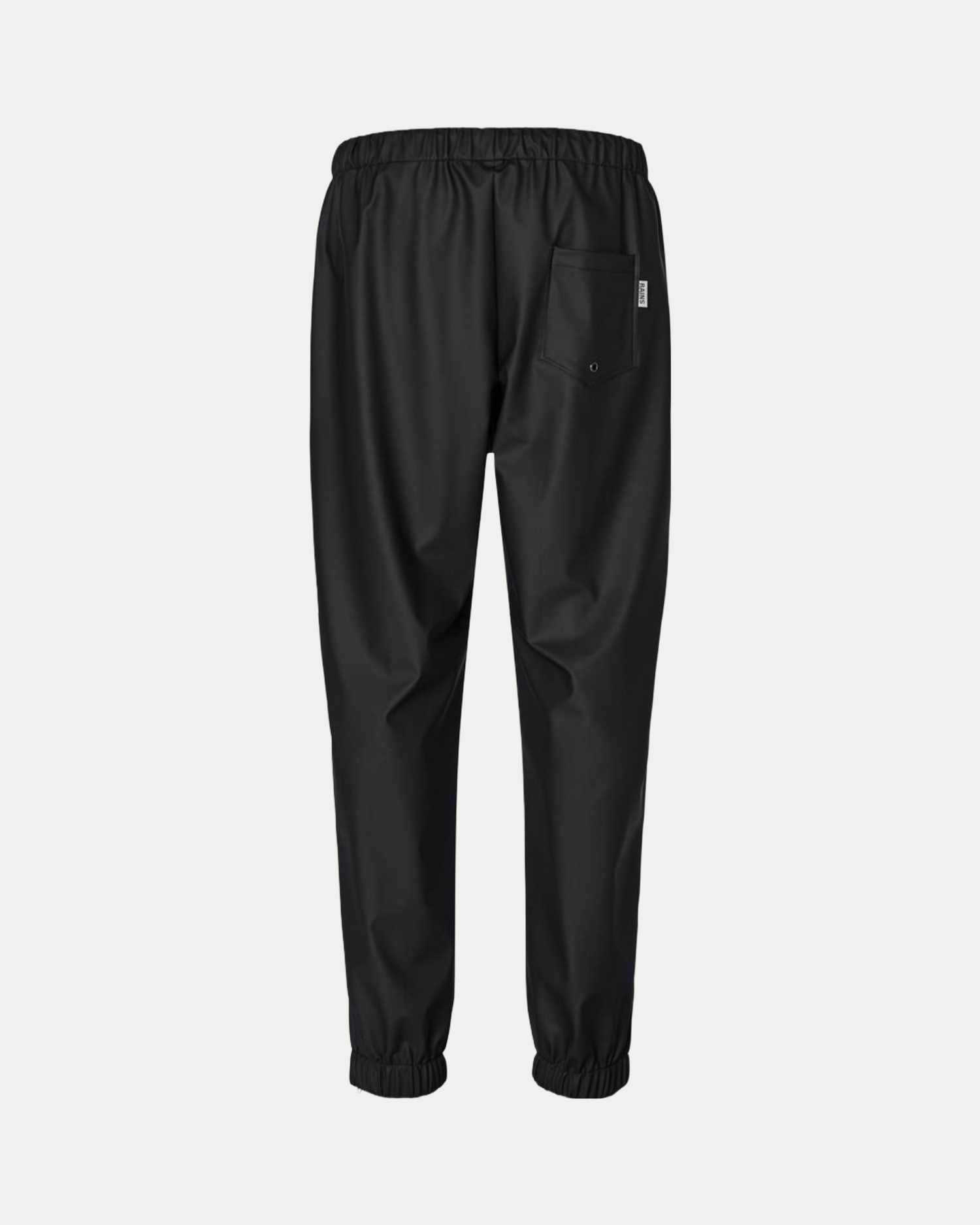 Men's waterproof lightweight track pants in black with reflective side stripe.