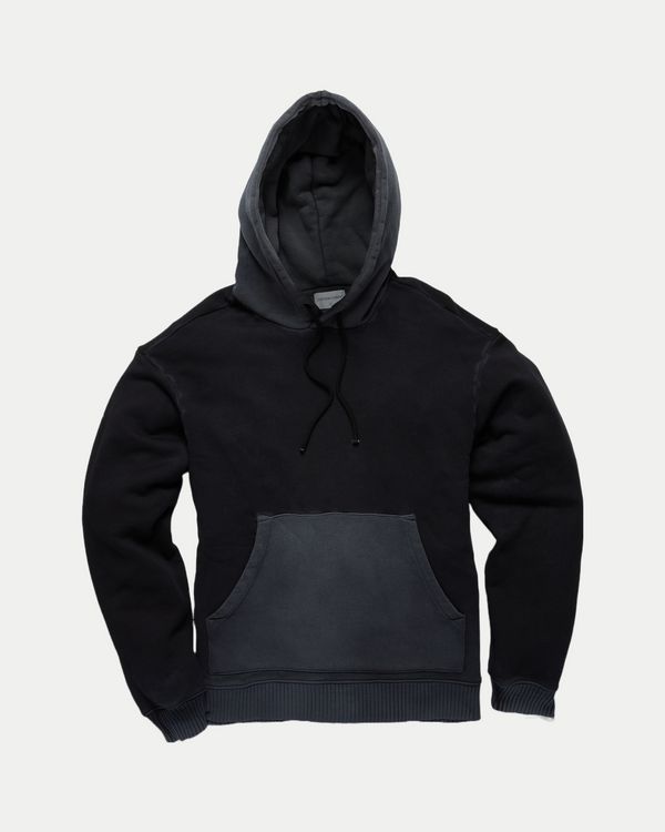 Men's 100% cotton pullover hoodie in vintage black.