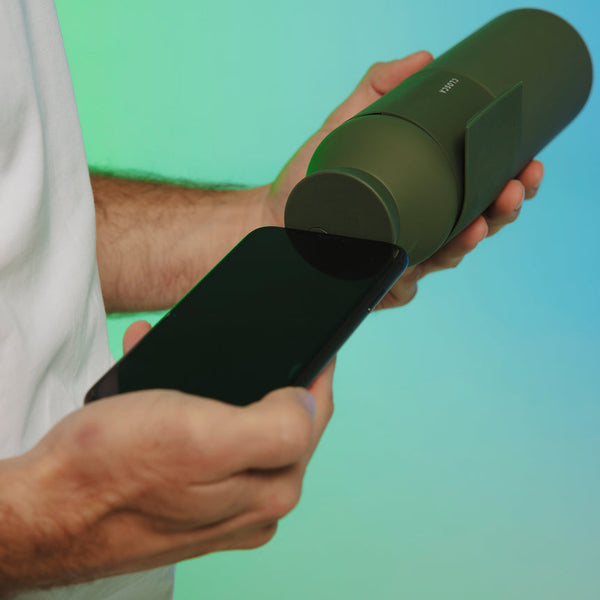 20oz Reusable thermos bottle in hunter green. Patented silicone flap making it hands free with a soft touch.