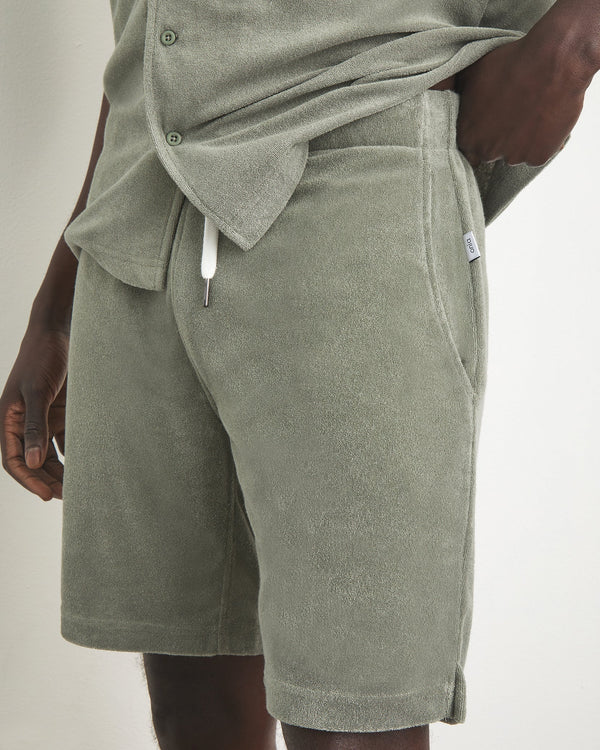 Men's 8 inch ultra soft towel terry short in color sage