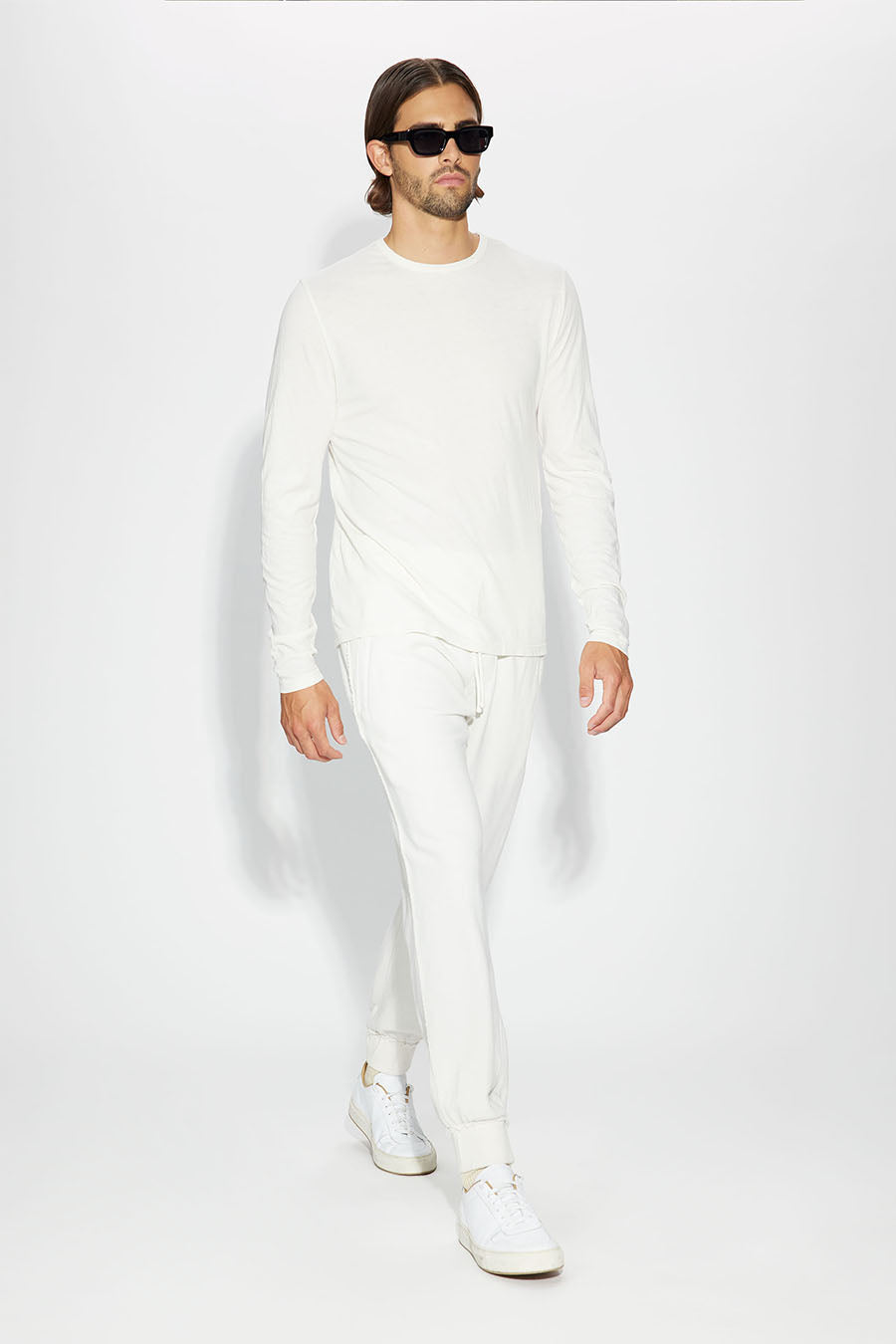 Men's ultra soft classic crewneck long sleeve shirt in color bone