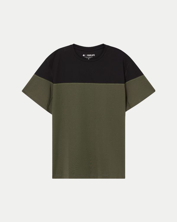 Men's training two-toned crewneck t-shirt in army green/black