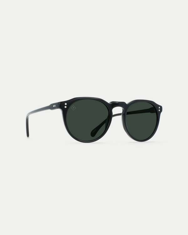 Men's polarized sunglasses inspired by retro round sunglasses in crystal black/green with 100% UVA/UVB protection.