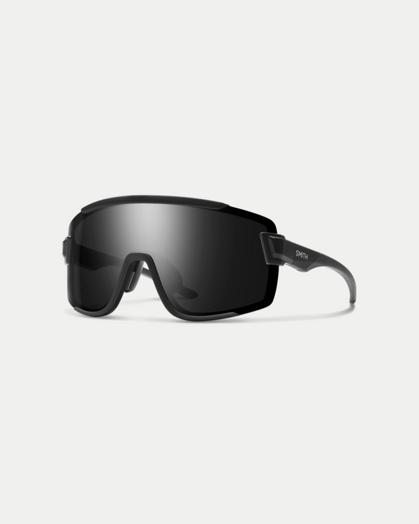 Men's active sunglasses that offer protection and have the coverage of goggles. An easy-to-wear style with a no-slip nose piece in matte black/black