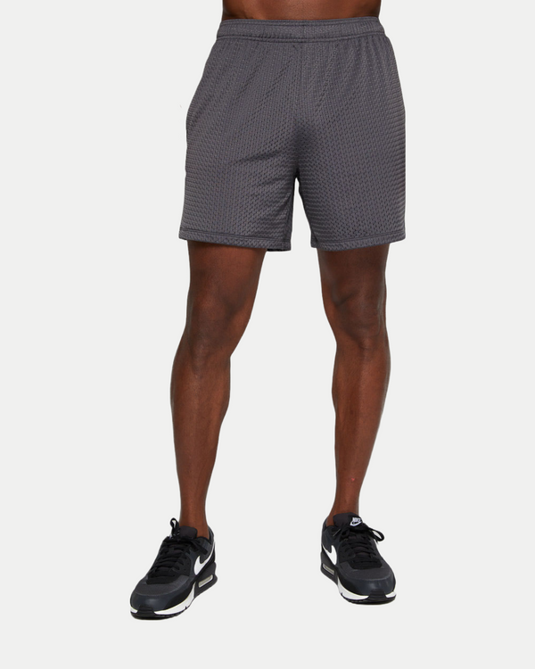 Men's 6 inch active, soft mesh fabric short in charcoal gray
