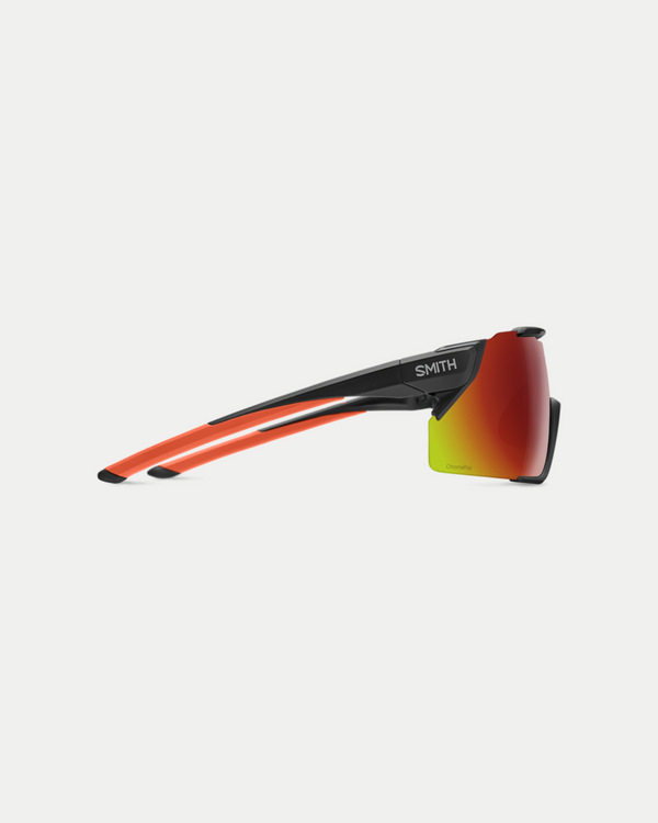Men's sleek performance sunglasses with maximum coverage and resistant materials in matte black/cinder.