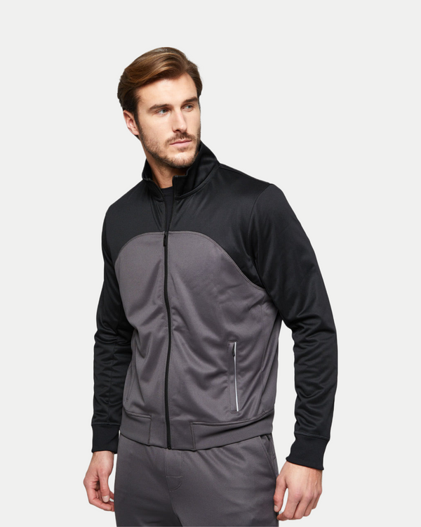 Men's active two-toned track style jacket in black/charcoal gray