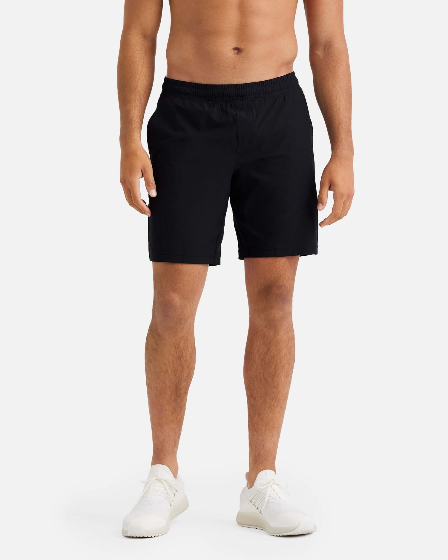 Men's 9 inch work out short in black that is flexible, comfortable and quick-drying.
