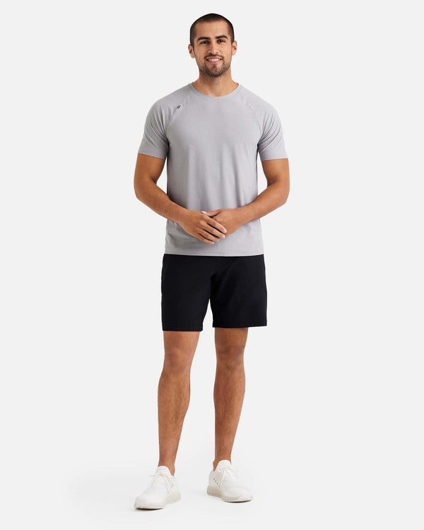 Men's 9 inch work out short in black that is flexible, comfortable and quick-drying.
