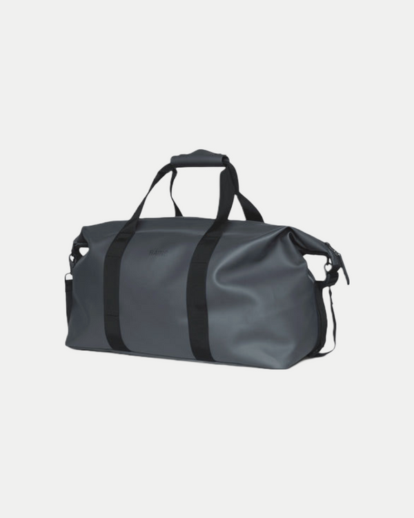 Waterproof, minimalistic duffel bag with a single main compartment in slate grey