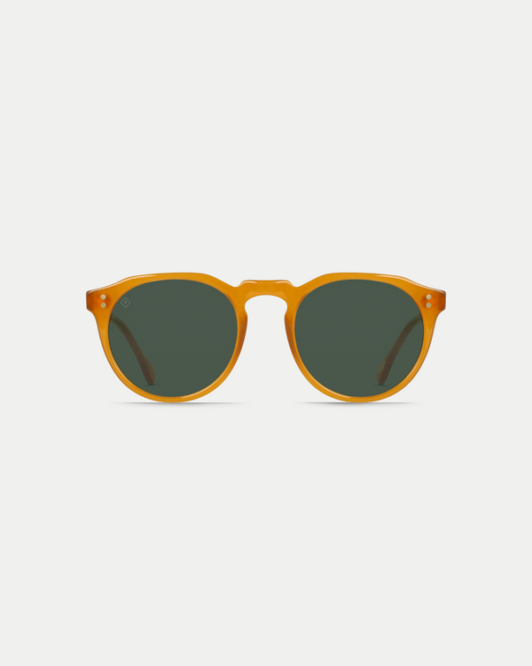 Mens polarized sunglasses inspired by retro round sunglasses in honey orange/green with 100% UVA/UVB protection