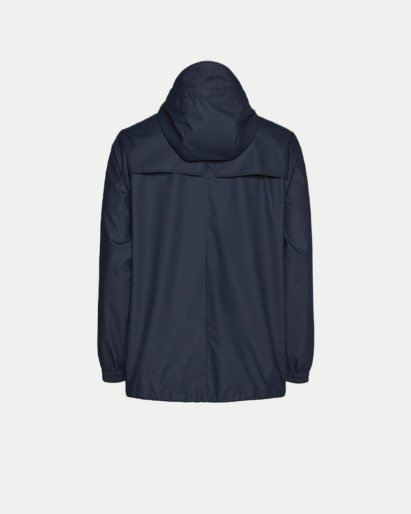 Men's sporty raincoat jacket with waterproof zip closures and an adjustable hemline in navy blue