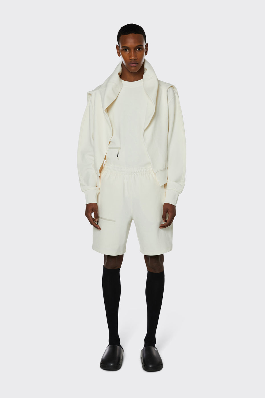 Men's 8 inch casual track style sweat short in off-white 