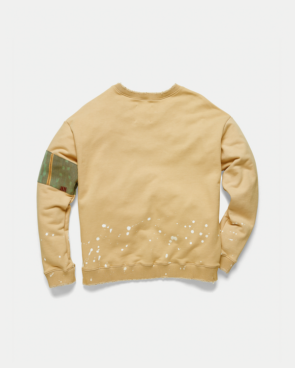 Men's oversized crewneck sweater in beige with artistic features in 100% cotton.