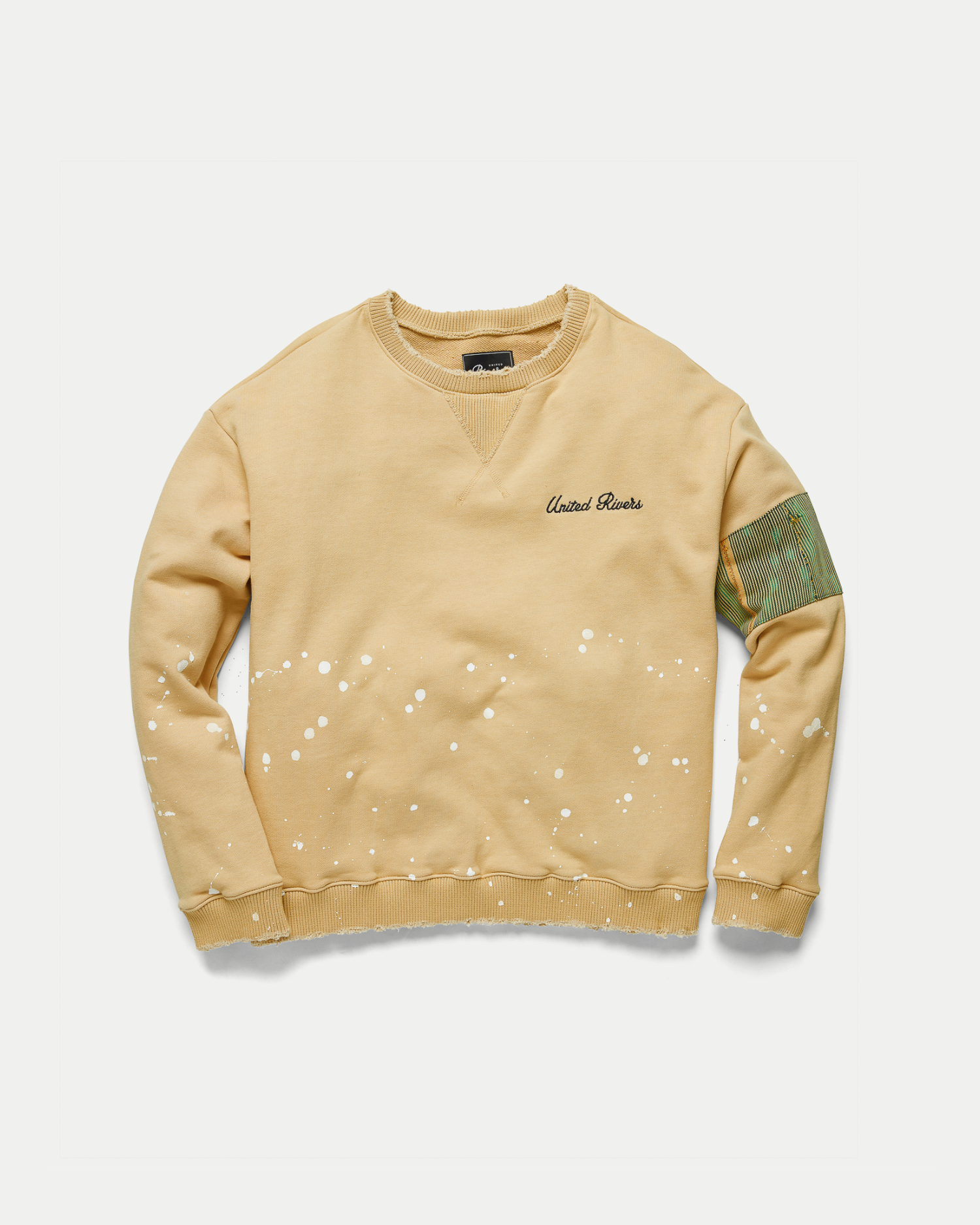 Men's oversized crewneck sweater in beige with artistic features in 100% cotton.
