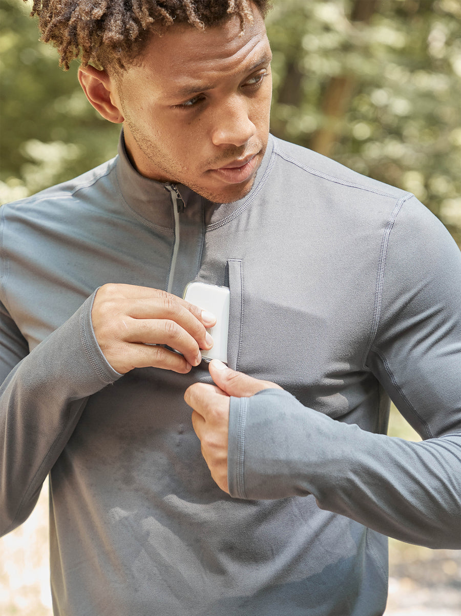 Men's active quarter zip shirt in charcoal gray